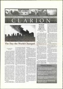 Front page of student newspaper reporting the recent 9/11 terrorist attacks
