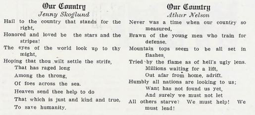 Patriotic student poetry in 1917 Bethel Academy yearbook
