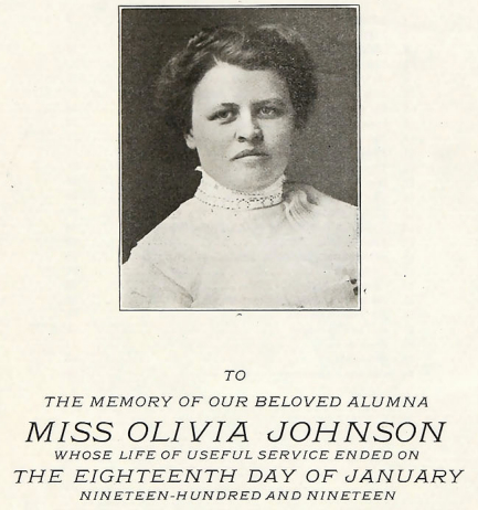Bethel yearbook dedicated to the memory of Olivia Johnson