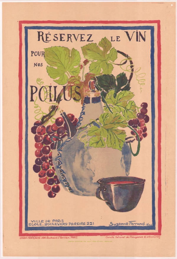 French WWI poster encouraging civilians to save wine for soldiers