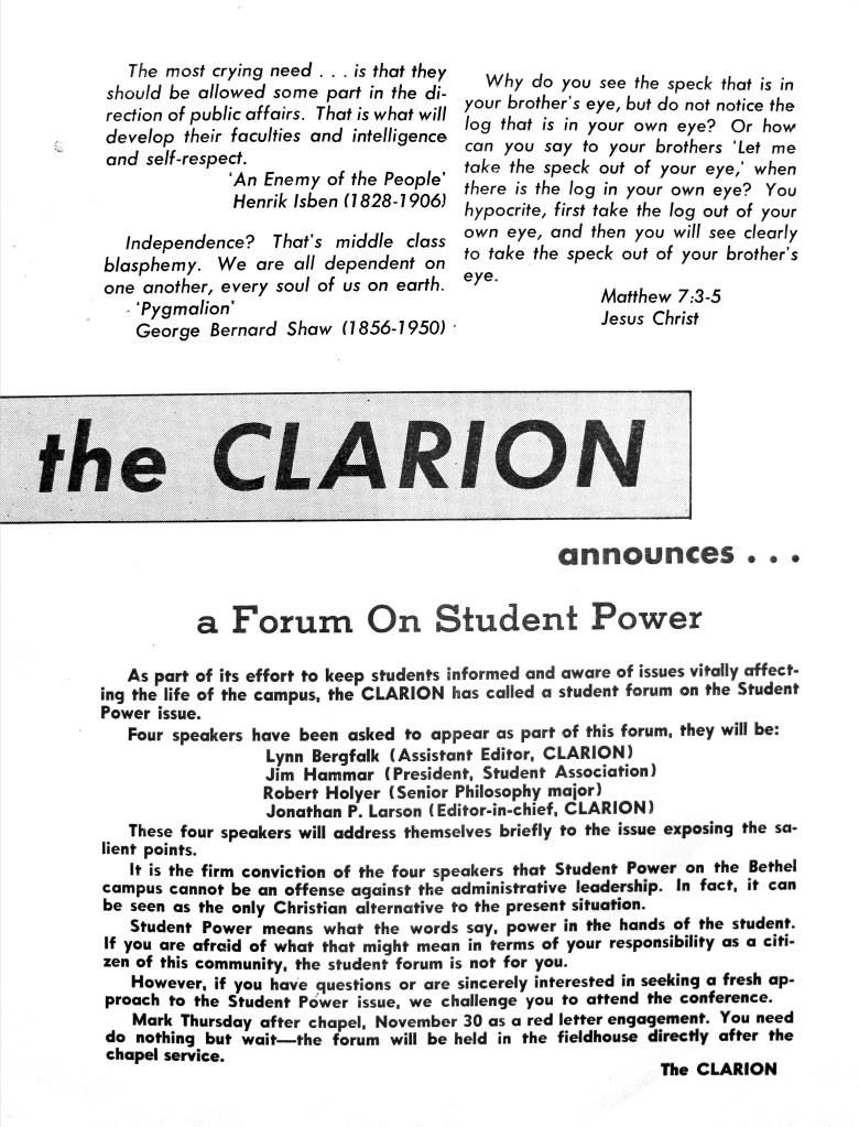 Clarion Announcement of Forum