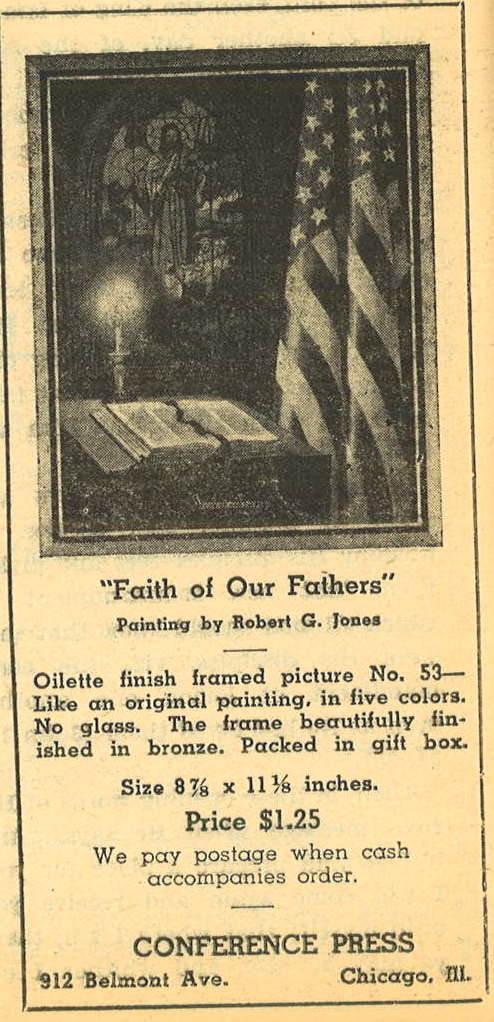 "Faith of Our Fathers" painting advertised in August 1941 issue of The Standard