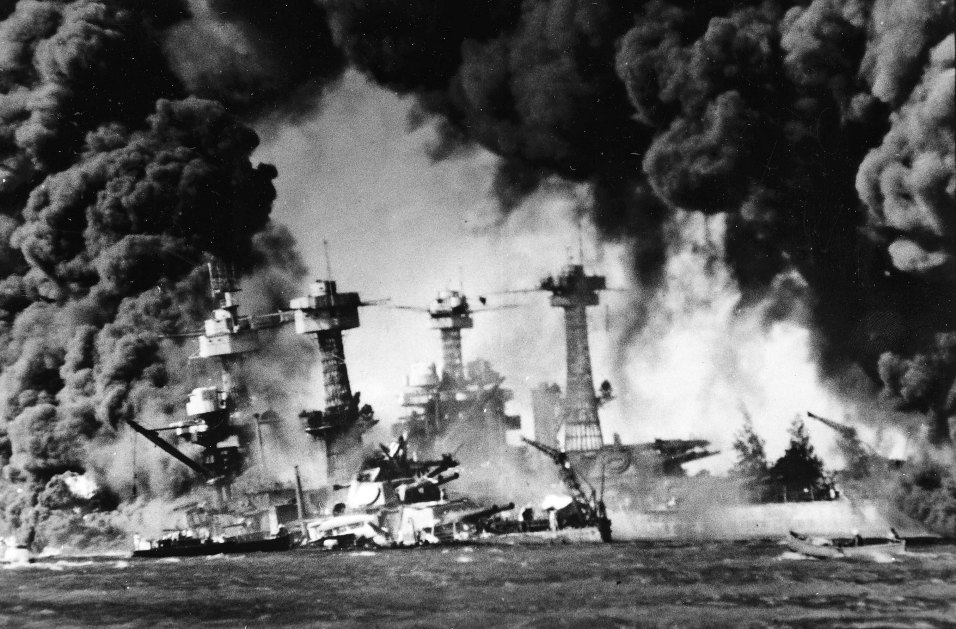 The USS West Virginia sinks in Pearl Harbor